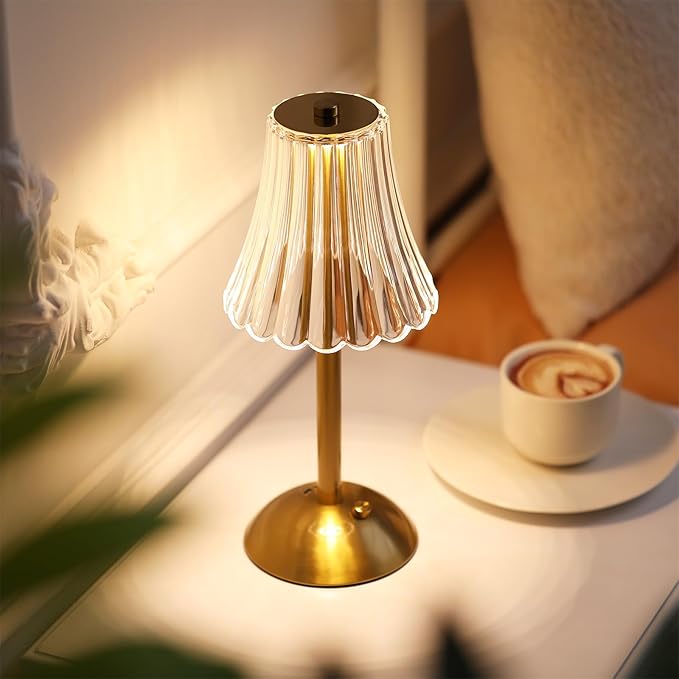 Liliful 2 Pcs LED Portable Cordless Table Lamp Touch Battery Operated Rechargeable Desk Lamp 3 Color Dimmable for Bedroom Living Room Dining (Rose Style,Gold)
