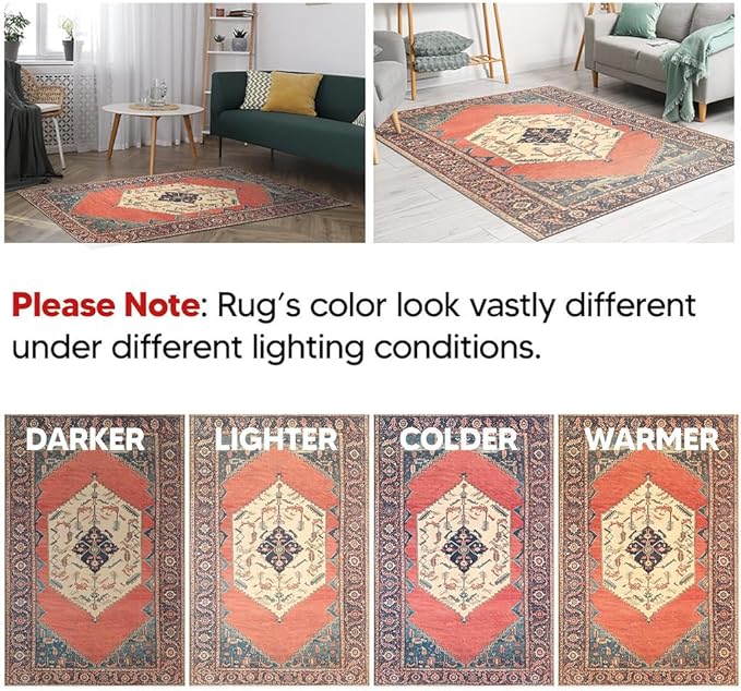 Keen Home Design 3x5 Rug - Machine Washable Entry Rug with Non-Slip Backing, Ideal for Enteryway, Kitchen, Bathroom, Laundry Room - Vintage, Easy Clean, Durable, Low Pile Rug - (3' x 5')