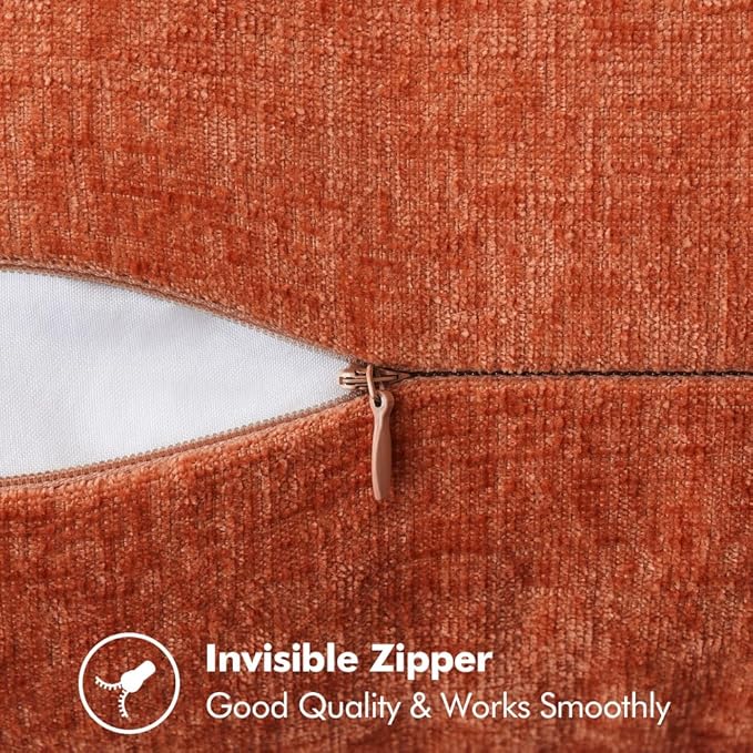 MIULEE Pack of 2 Fall Couch Throw Pillow Covers 16x16 Inch Rust Farmhouse Decorative Pillow Covers with Stitched Edge Soft Chenille Solid Dyed Pillow Covers for Sofa Bed Living Room