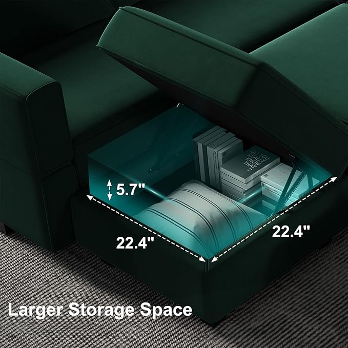 Belffin Modular Velvet Sectional Sofa with Chaise Lounge Sectional Sleeper Sofa with Storage Chaise Bed Couch for Living Room Green