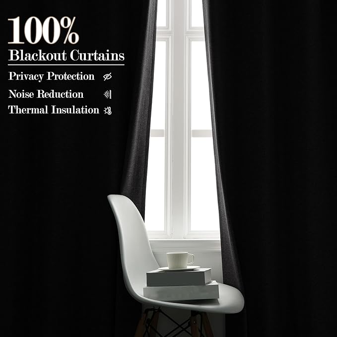 Extra Wide 100% Blackout Linen Textured Curtains - Room Dividers, W200 x L96 (1 Panel), Pinch Pleat Drapes for Living Room, Full Light Block Out Drapery for Sliding Door, Gray