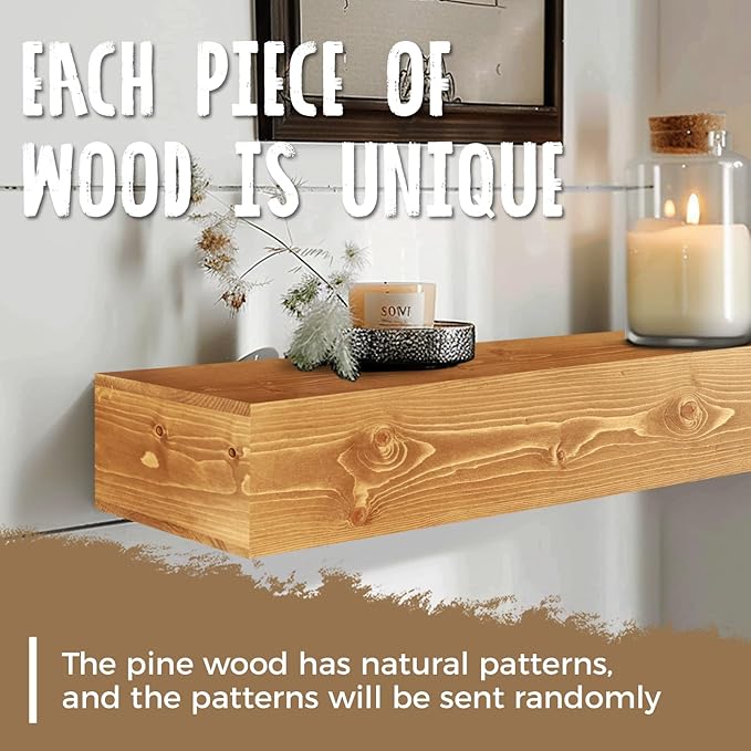 72x8x5 Fireplace Mantel - Handcrafted Rustic Solid Wood Wall Mounted Floating Shelf with Invisible Heavy Duty Wood Bracket (Natural)