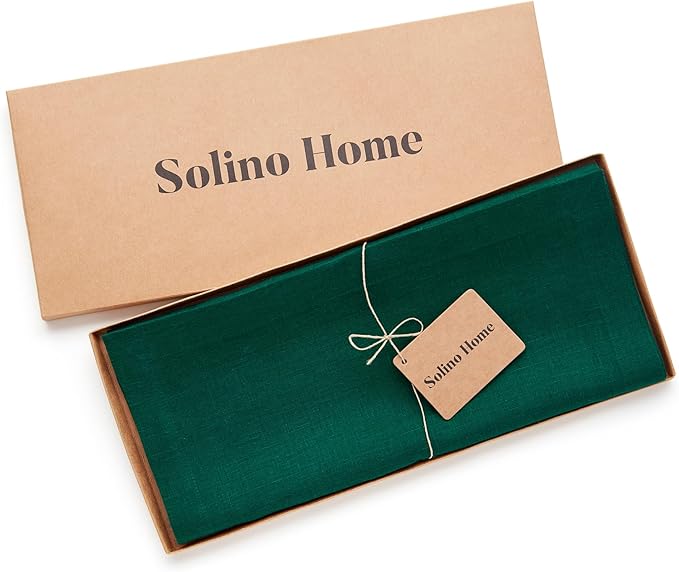 Solino Home Linen Rainforest Green Table Runner 72 Inches Long - 100% Pure Linen 14 x 72 Inch Table Runner for Dining, Dresser, Fall, Autumn, Thanksgiving - Fete