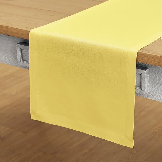 Solino Home Linen Table Runner 90 Inches Long - 100% Pure Linen Sunshine Yellow Dining Table Runner 14 x 90 Inch - Fete