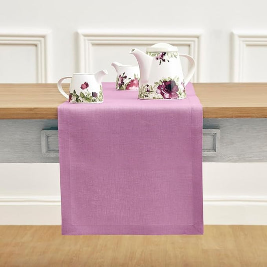 Solino Home Linen Violet Table Runner 48 Inches - 100% Pure Linen Farmhouse Short Table Runner 14 x 48 Inch Ideal for Dresser and Coffee Tables - Halloween - Fete