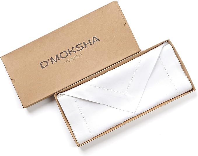 D'Moksha Homes White Linen Table Runner 60 Inches Long - 100% Pure Linen Diamond Table Runner 14 x 60 Inch for Dining, Fall and Halloween - Machine Washable