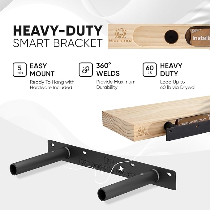 Homeforia Floating Shelf Black 12 inch, High End Solid Real Wood Small 12inch Floating Shelves for Wall Mounted, Black Wooden 12 in Floating Shelves, Heavy Duty Bracket, 12 X 6.5 X 1.75 inch, Set of 3