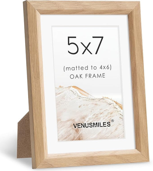 5x7 Picture Frame Natural Solid Oak Photo Frames with 4x6 Removable Mat Wall Hanging Large Handcrafted Frame with HD Plexiglass Wall and Tabletop Display Large Poster Frame