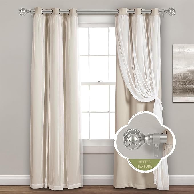 Silver Adjustable Curtain Rods for Windows:66-120 Inch Farmhouse Heavy Duty Curtain Rod for Bedroom Living Room,Boho Decorative Rustic Drapery Rods with Vintage Coastal Finial,Antique Silver