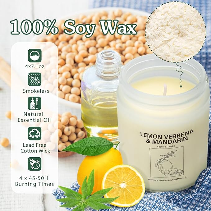 Natural Soy Wax Aromatherapy Candles - 4 Pack 7.1oz, Over 240 Hours Burn Time, Scented Candles Gifts for Women - Lavender
