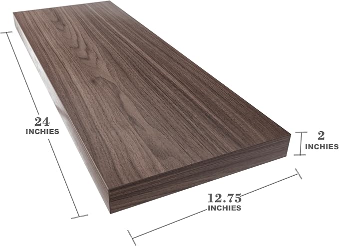 Large Floating Shelves for Wall Set of 2 Wooden Wall Shelves 24 in x 12.75 in x 2 in Room Decor Long Shelf with Invisible Wall Mount Bracket for Bedroom Kitchen Living Room Walnut