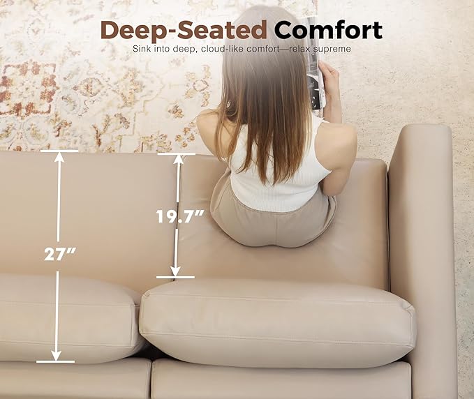 ABCASA Oversized 145.5" Faux Leather Modular Sectional Sofa, Modern Large 10 Seater U Shaped Couch with Storage Seat with Reversible Chaise Deep Seat for Living Room DIY Combination - Whitesand
