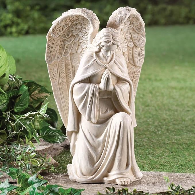 Fox Valley Traders Aoboco White Resin Angel Statue - Religious Garden Statue Remembrance Memorial Guardian Angel – 16 inch