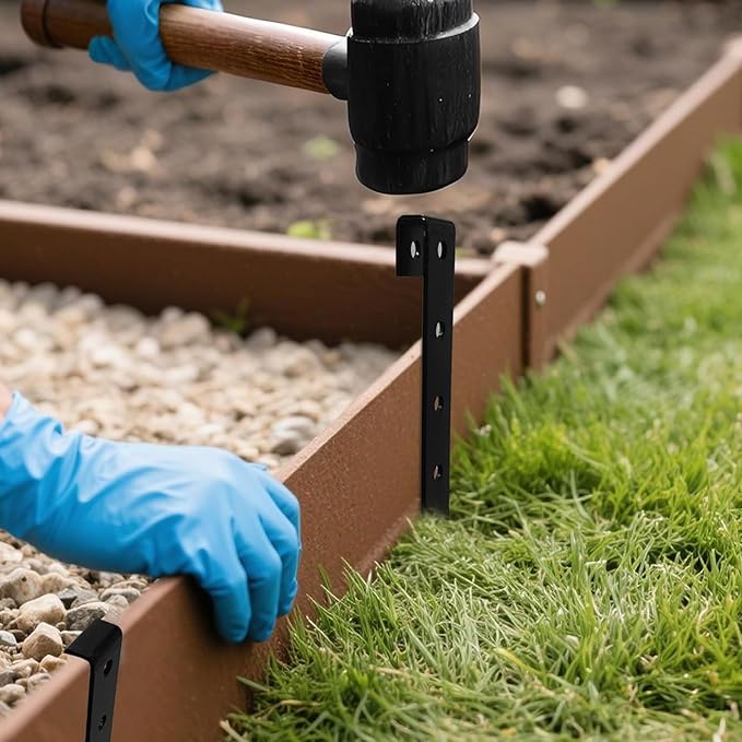 24Pcs Metal Garden Landscape Edging Stakes Black,10in anchoring Stakes Landscape Anchoring Spikes for Terrace Board, Grass Barrier, Landscape Edging Coil, Garden Liner, Bender Board