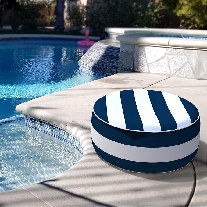 LVTXIII Inflatable Stool Ottoman Footrest with Handle, All Weather Foot Rest, Indoor or Outdoor Use for Home Patio Garden and Camping, D21 x H9, Cabana Navy