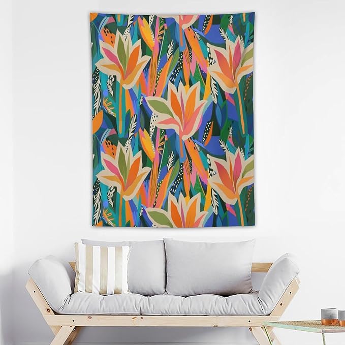 ICMOLYYENLO Boho Green Leaves Tapestry, Mid Century Abstract Tropical Palm Leaves Modern Minimalist Geometric Wall Hanging, Neutral Home Decor Art for Living Room Bedroom Dorm 40x60 Inch