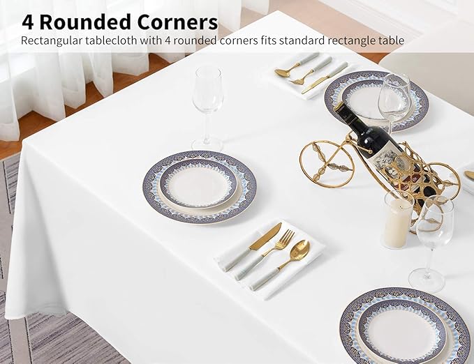 Surmente White Rectangle Tablecloth 90 x 156-inch Rectangular Polyester Table Cloth for Weddings, Banquets, or Restaurants