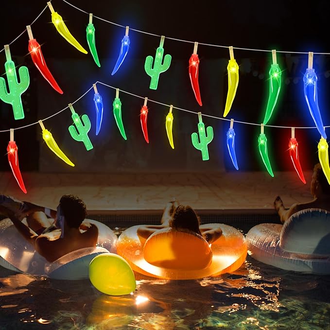 21FT [ 8 Modes & Timer ] Chili Pepper String Lights 40LED Fairy Lights Battery Operated for Indoor Outdoor Garden Pool Birthday Mexican Party Wedding Christmas Summer Tropical Decor