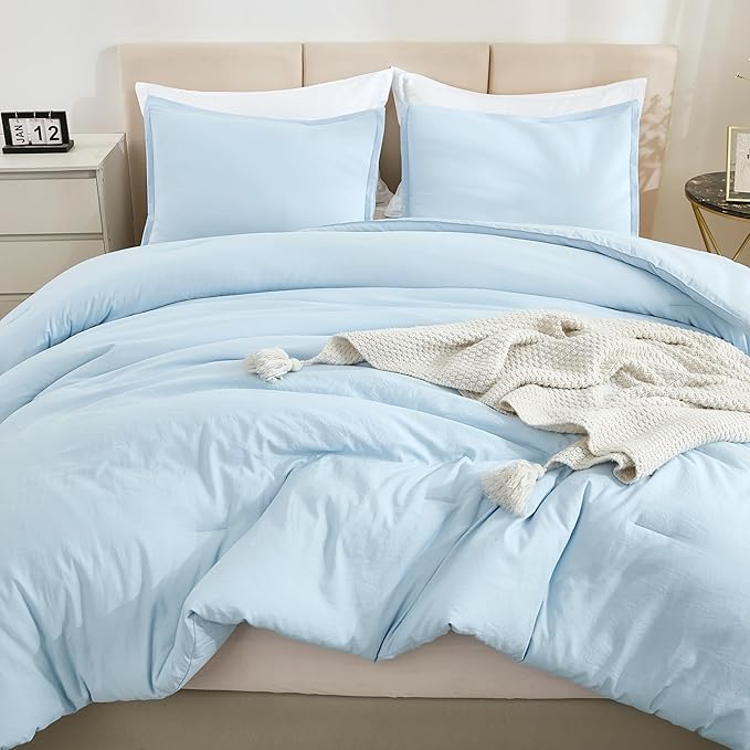 Litanika Comforters Light Blue California King Size, 3 Pieces Cal King Lightweight Solid Bedding Comforter Set, All Season Fluffy Bed Set (104x96In Comforter & 2 Pillowcases)