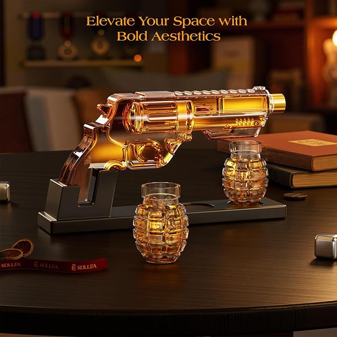 Kollea Whiskey Decanter Set with Grenade-Shaped Shot Glasses, Anniversary Birthday Gifts for Men Who Have Everything, Holiday Whiskey Gifts for Men, Father, Husband, Boyfriend & Military Enthusiasts