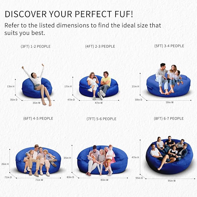 Bean Bag Chair for Adults 4FT,Soft Removable Cover for Teens/Girls Bedroom,Fluffy Giant Round Floor Beanbag Lounger Chairs (No Filler,Sapphire)
