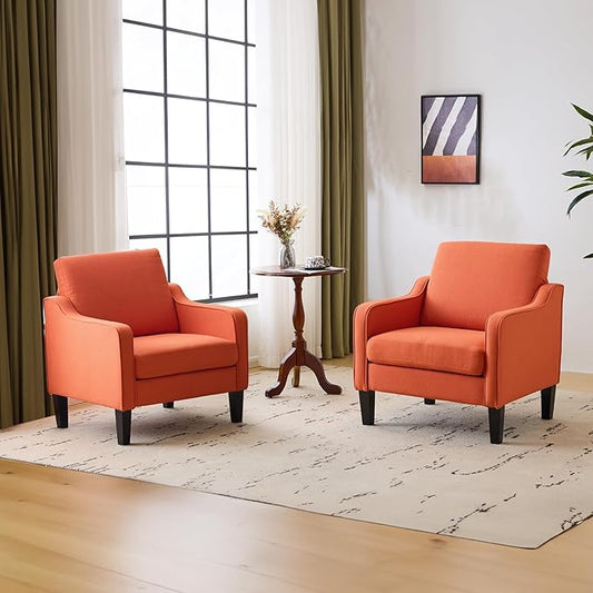 VINGLI Accent Chairs Set of 2 Living Room Chairs Burnt Orange Reading Chair for Bedroom Scooped Arm Chair Mid Century Modern Accent Chairs Upholstered Comfy Chair for Apartment, Waiting Room
