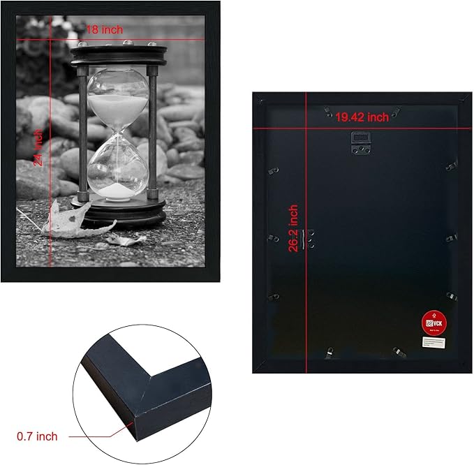 VCK 18x24 Poster Frames 3 Pack Black MDF Wood and Polished Plexiglass Frame,Display Pictures in Horizontal and Vertical