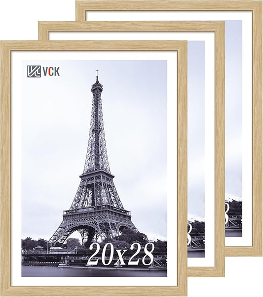 VCK 20x28 Picture Frame Set of 3 - Oak, Natural Solid Wood Poster Frames, Wall Mounting Hanging