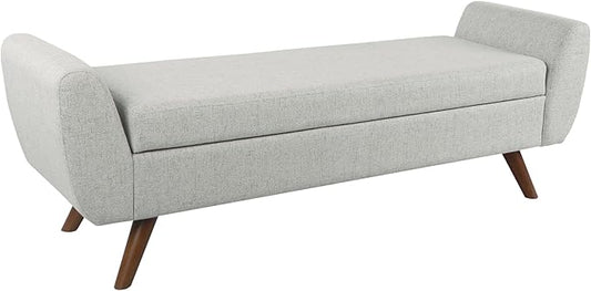 HomePop Modern Storage Bench with Wood Legs Home Décor|Bench with Storage for Living Room & Bedroom - Light Gray Woven