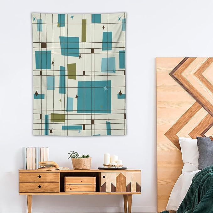 ICMOLYYENLO Boho Medieval Cat Tapestry, Abstract Atomic Starburst Geometric Aesthetic Art Wall Hanging For Bedroom Living Room Dormitory 40x60 Inches