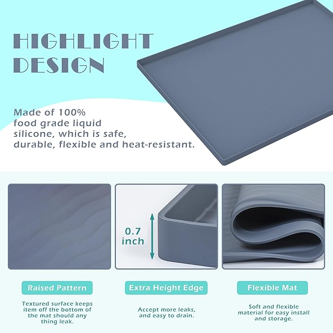 URMONA Waterproof Silicone Under Sink Mat 22'' x 22'' Shelf Liner for Kitchen and Bathroom, Cabinet and Counter Protector, Storage and Organizers, Litter Mat, Pet Cat Puppy Essentials(Black)