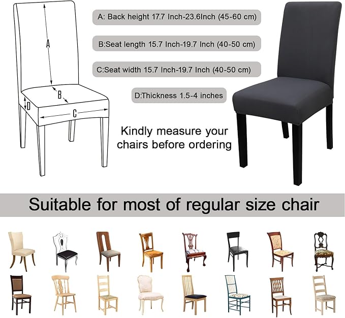 JQinHome 4 Pcs Dining Chair Slipcover, High Stretch Removable Washable Chair Seat Protector Cover for Home Party Hotel Wedding Ceremony