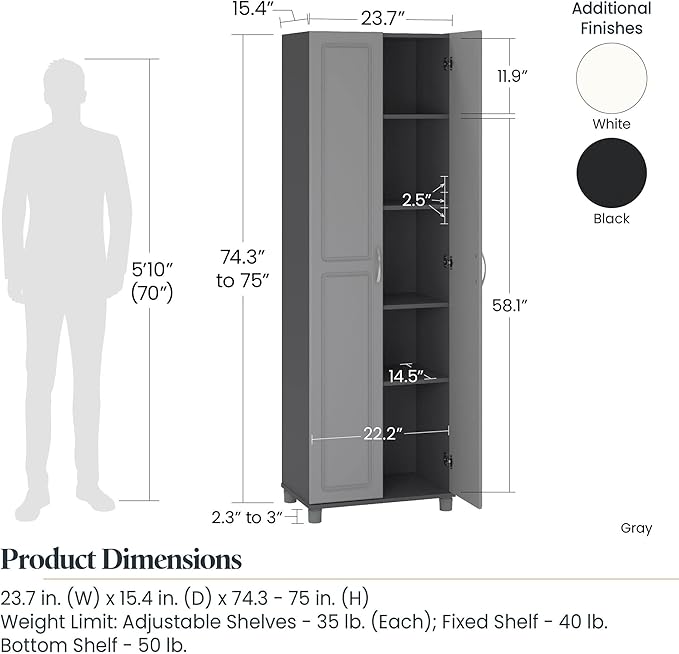 SystemBuild Evolution Kendall 24" Engineered Wood Utility Storage Cabinet Black