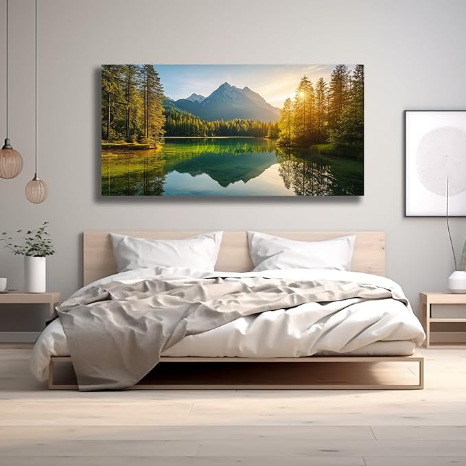 Yuaxker Tree of Life Wall Art Green and Yellow Wall Decor Modern Landscape Posters Artwork for Living Room Bedroom Dining Room Office Home Decor 24x48inch