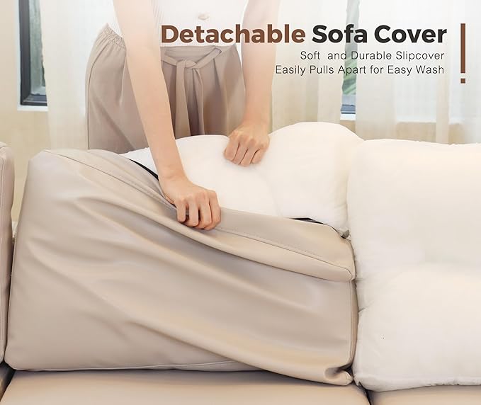 Oversized 172.5" Faux Leather Modular Sectional Sofa, Modern Large 10 Seater U Shaped Couch with Storage Seat with Reversible Chaise Deep Seat for Living Room DIY Combination - Whitesand
