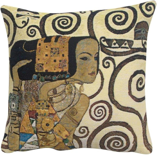 C Charlotte Home Furnishings Inc Lebensbaum Expectations Cushion Cover | Pure Cotton Decorative Cushion Case | Cushion Cover for Indoor Use | 17x17 Inch Cushion Cover for Living Room I By Gustav Klimt
