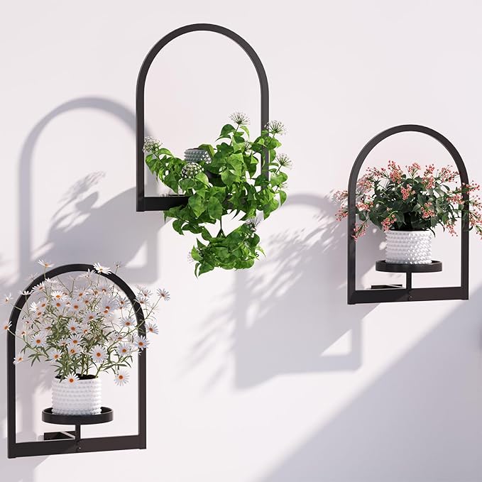 Wall Plant Holder, Wall Planter for Indoor Plants, Window Plant shelves for Multiple Plants Indoor Outdoor, Framed Plant Holder for Home Decor (3 Pack)
