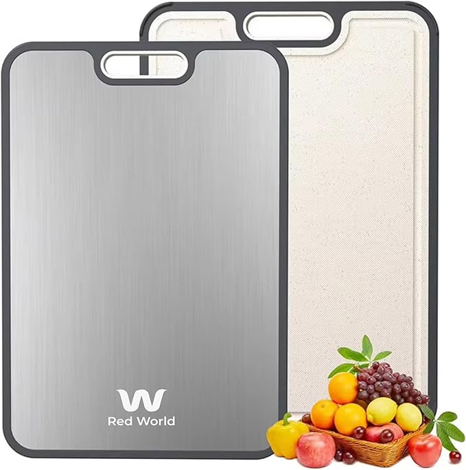 Titanium Cutting Board for Kitchen – Large Double-Sided Food Grade Boards, 16”×11” Pure Titanium & Wheat Straw, Dishwasher Safe, Easy to Clean for Meat, Vegetables & Fruits