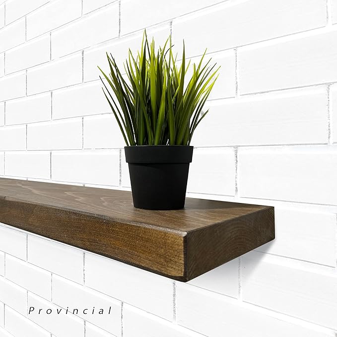 URBANDI, Rustic Floating Shelves, Set of 2, Hidden Bracket, Solid Wood, Heavy Duty, Wall Mounted Shelves, (Provincial, 60Wx8D)