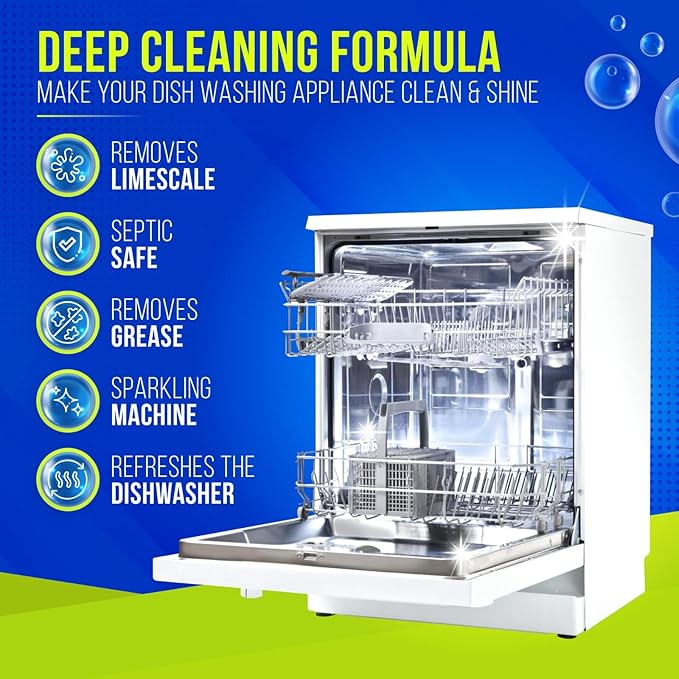 Washing Machine & Dishwasher Cleaner Tablets, 50 Count, Unscented, Compatible with Front/Top Loader & HE Washers, Removes Residue, Stains, Grime & Limescale, 12-Month Supply
