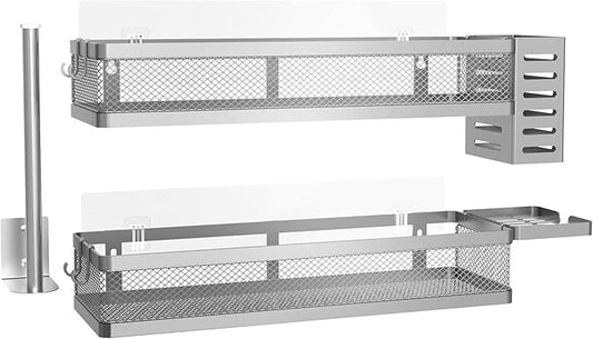 PUSDON Metal Wall Hanging Basket 2 Packs DIY Suitable for Multiple Scenes - Large Silver Grey Netting Set