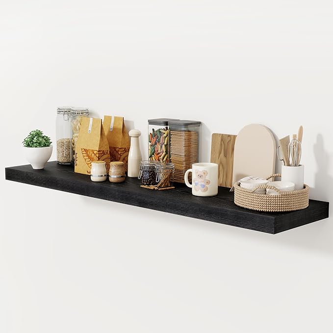 Black Floating Shelves 55 Inch Long, 12 Inch Deep Floating Shelves for Wall, 55 x 9 Large Floating Shelf for Fireplace Mantel, 2" Thicked Wall Shelves for Living Room, Bedroom Storage, 1 Pack