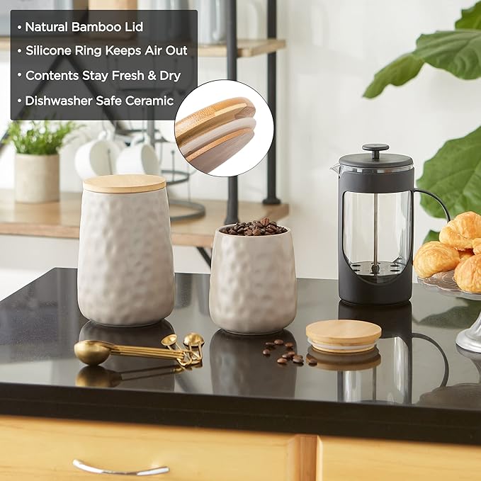 DII Kitchen Accessories Collection, Textured Matte Ceramic Canister Set, Cinnamon, Dimple, 2 Piece