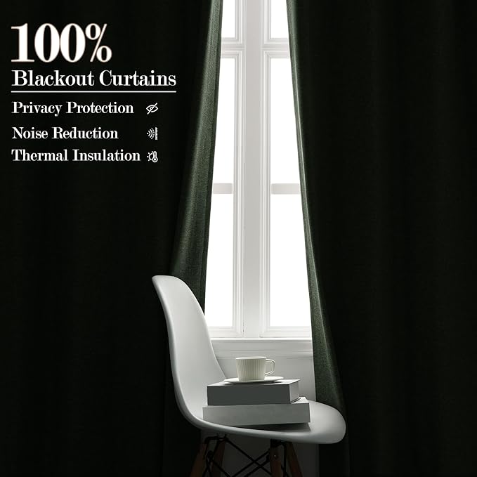 Extra Wide 100% Blackout Linen Textured Curtains - Room Dividers, W150 x L108 (1 Panel), Pinch Pleat Drapes for Living Room, Full Light Block Out Drapery for Sliding Door, Fog Green
