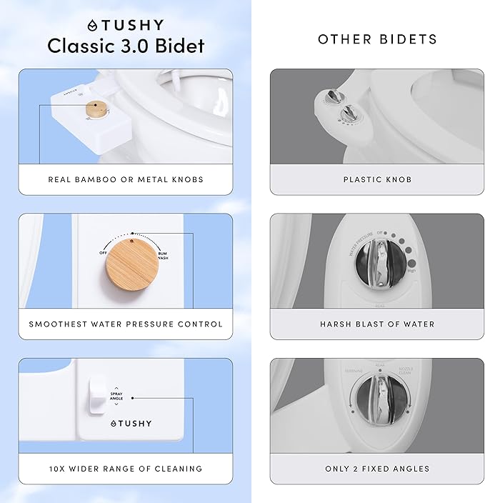TUSHY Classic 3.0 Bidet Toilet Seat Attachment - A Non-Electric Self Cleaning Water Sprayer with Adjustable Water Pressure Nozzle, Angle Control & Easy Home Installation, (White/Bronze)