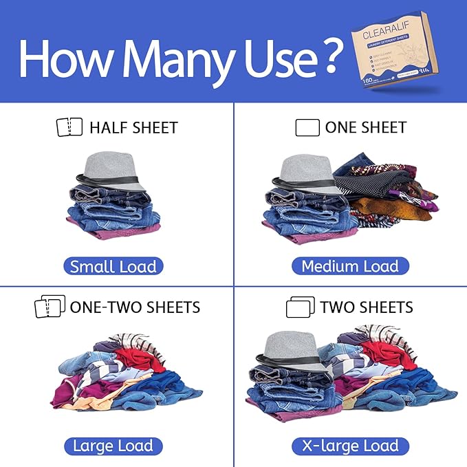 CLEARALIF Laundry Detergent Sheets Up to 160 Loads, Fresh Linen - Great For Travel,Apartments, Dorms,Laundry Detergent Strips Eco Friendly & Hypoallergenic