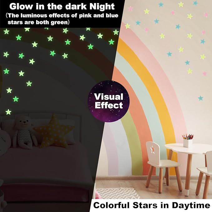 200 Glow in The Dark Stars for Ceiling - Glowing Stars and Moon Stickers Estrellas que brillan en la oscuridad para el techo de cuarto Plastic Space Galaxy Decals Bedroom Wall Decorations