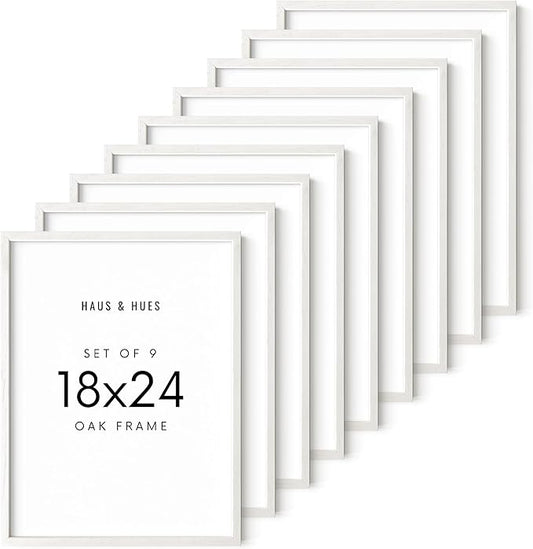 Haus and Hues White 18 x 24 Poster Frame - Set of 9 18 x 24 Picture Frame, Wall 18x24 Frame, 18x24 Wood Frame, 24x18 Poster Frame, Wooden Picture Frame 18 x 24, Art 18 x 24 Frame (Standalone White Oak Frame)