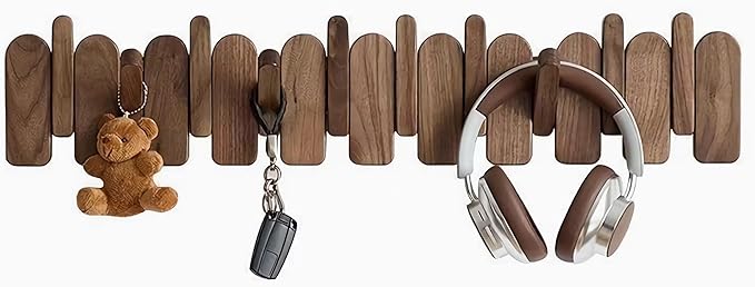 Wall Mounted Piano Key Hanger | Flip Style Hook | Entrance Wall Art Hook, Made of Oak Wood (3 Times Painted, 4 Times Polished) (Arc Beech, 4Hooks)