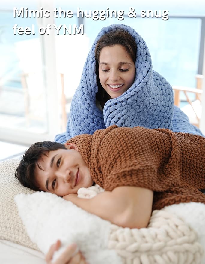 YnM Chunky Throw Blanket, Medium-Weight, Hand Knitted, Skin Friendly, Ventilated and Breathable, Machine Washable, Home Décor Piece for Couch, Sofa and Bed (Cerulean Blue, 40x50 Inch)